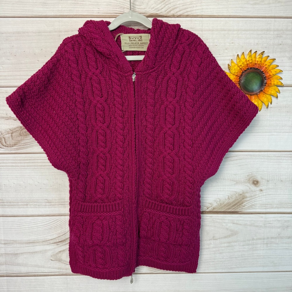 Aran Sweater Market Cable‎ Knit Merino Wool Hooded Kids Vest